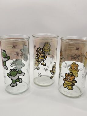 Set Of 3 HENSON 1989 MUPPET BABIES JELLY JAR GLASSES VINTAGE